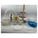 Vintage Glass Lot - Anchor Hocking Hobnail, Tiered Plate Stand, Bowl