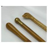 Three Wood Walking Sticks - Eagle Head, Brass Knob