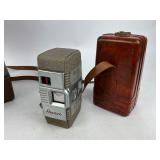 Vintage Revere Reel to Reel Movie Camera w/Caringing Case + Home Movies and Empty Canisters in Metal Box