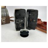Vintage Revere Reel to Reel Movie Camera w/Caringing Case + Home Movies and Empty Canisters in Metal Box