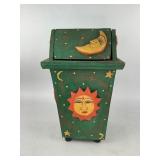Sun & Moon Wood Trash Can