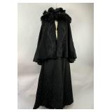 Antique Victorian Edwardian Black Wool Cape and Walking Suit Gown Dress