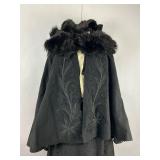 Antique Victorian Edwardian Black Wool Cape and Walking Suit Gown Dress