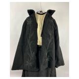 Antique Victorian Edwardian Black Wool Cape and Walking Suit Gown Dress