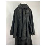 Antique Victorian Edwardian Black Wool Cape and Walking Suit Gown Dress