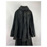 Antique Victorian Edwardian Black Wool Cape and Walking Suit Gown Dress