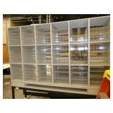 Large mail sorting station 71 wide x 16 deep x 75tall, adjustable shelves