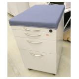 4 mobile pedestals with blue cushion top