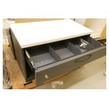 Pallet of 3 cabinets with a drawer on top and open storage/bookcase below, and 2 sliding door shelf units