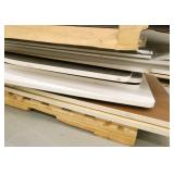 Pallet of whiteboards, table tops, shelving etc