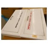 Two fire extinguisher cabinets and rolling warehouse table 30x30