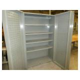 2 Door storage cabinet with parts bin hangers on the side doors