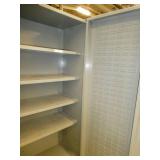 2 Door storage cabinet with parts bin hangers on the side doors