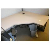 Adjustable height corner desk 48 inches each corner side against the wall