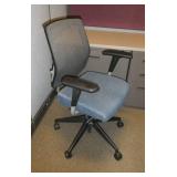 5 office chairs, blue striped seat