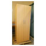 Tall tan laminate coat closet and matching lateral file cabinet