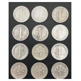 Lof of 12 Silver Dimes (90% Silver) - Mercury & Roosevelt