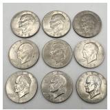 Lot of 9 Eisenhower Dollars