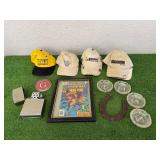 Framed Comic Book, Large Lighter, Ashtrays & Caps