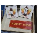 Storage Box and Metal and Wood Sign...