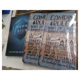 Storage Box and Metal and Wood Sign...