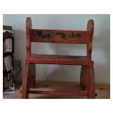 Vintage Children's Foot Stool - Handpainted Rosemaling