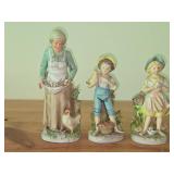 Homco Lady Farmer with Eggs 10', Homco Farmer Boy 8' and Homco Farmer Girl 8'