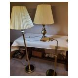 3 different Style Lamps 1 Adjustable Brass Floor lamp, 1 brass side table lamp, and 5' tall lamp