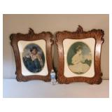 2 Gorgeous 28' Tall Turn of the century wood Frames with Lithos