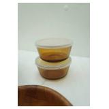 Vintage Wooden Woven Salad Bowl and 5 Serving Bowls; 2 Anchor Hocking Glass Bowls with Lids