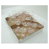 Vintage Pink Glass Champagne & Wine Glasses. Twisted Stem