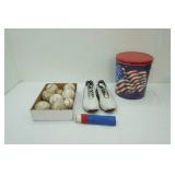 Golf Shoes, Softballs, Baseballs, Umbrella, 4th of July Popcorn Tin