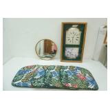 Round Mirror, Ingraham Clock, Patio Seat Cushions