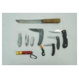 Folding Knives, Flashlight, Large Vintage Knife