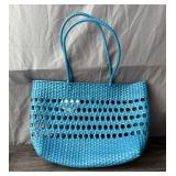 Turquoise Woven Tote Bag with Braided Handles - New