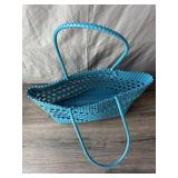 Turquoise Woven Tote Bag with Braided Handles - New