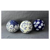 Blue & White Ceramic Orbs, 3 Total