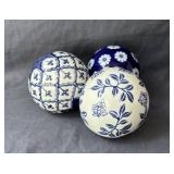 Blue & White Ceramic Orbs, 3 Total