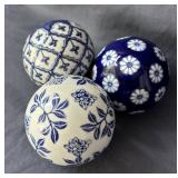 Blue & White Ceramic Orbs, 3 Total
