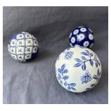 Blue & White Ceramic Orbs, 3 Total