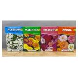 American Seed Packets - Alyssum, Marigold, Impatiens, Zinnia - Brand New *Q