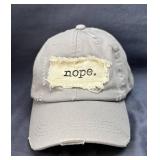 Nope Grey Distressed Frayed Fabric Patch Baseball Cap OSFM - New