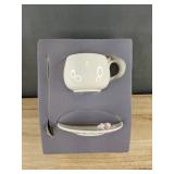 White Ceramic Coffee Mug with Saucer and Spoon - Brand New *Q