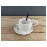White Ceramic Coffee Mug with Saucer and Spoon - Brand New *Q