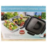 Reusable Double Compartment Stainless Steel Snack Container with Ramekin, 1850ML - Brand New *Q