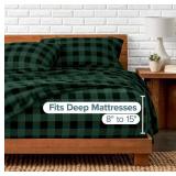 Bare Home Luxury Cotton Flannel Queen Sheet Set, Forest Green Black - $95.99 Retail - Brand New *Q