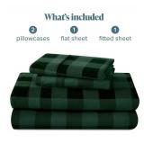 Bare Home Luxury Cotton Flannel Queen Sheet Set, Forest Green Black - $95.99 Retail - Brand New *Q