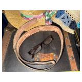 Vintage Accessories Lot with Hats, Leather Purse, Belt, Perfume, and 1980's radio wristband