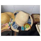 Vintage Accessories Lot with Hats, Leather Purse, Belt, Perfume, and 1980's radio wristband