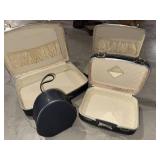 5 Vintage Blue Luggage Cases Suitcases Hat Box Vanity